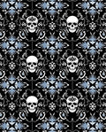 Black Skull Floral Damask Rug