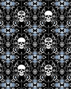 Black Skull Floral Damask Rug
