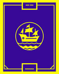 Royal Blue Yellow Sailing Ship Emblem Rug