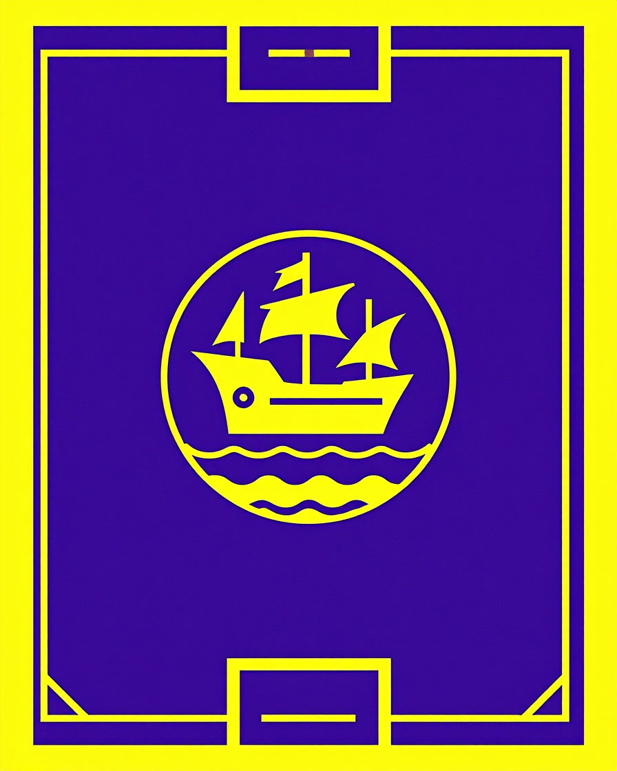 Royal Blue Yellow Sailing Ship Emblem Rug