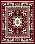 Crimson Reindeer Snowflake Folk Art Rug