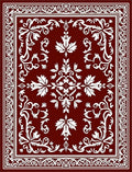 Rich Burgundy White Scroll Leaf Rug