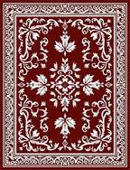 Rich Burgundy White Scroll Leaf Rug