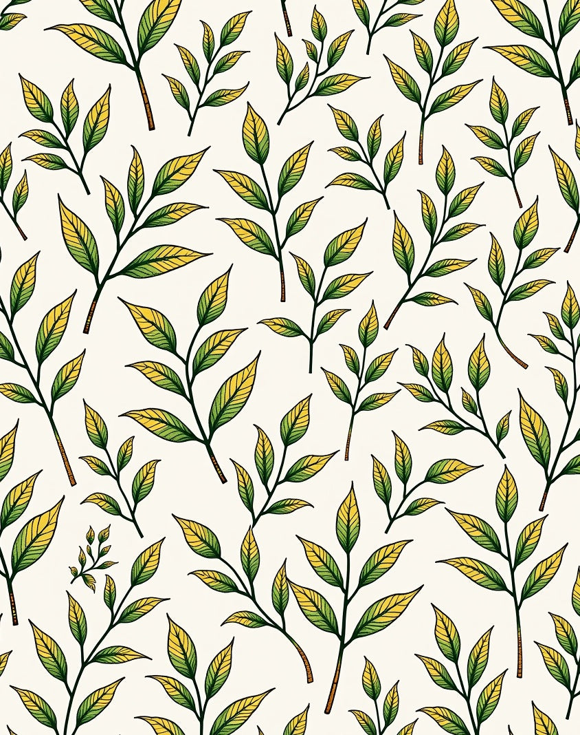 Green Yellow Leafy Branches Repeating Rug