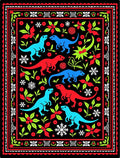 Dinosaurs Red Blue Green Black Border Rug