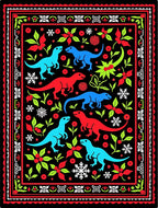 Dinosaurs Red Blue Green Black Border Rug