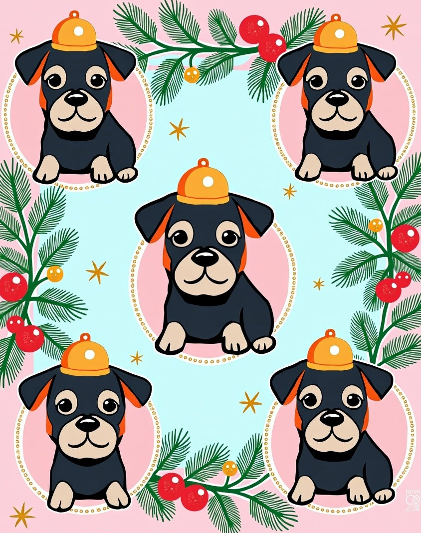 Cute Puppy With Orange Hat Garland Rug