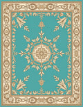 Turquoise Tan Floral Scroll Medallion Rug