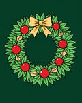 Green Leaf Red Berry Yellow Bow Wreath Rug