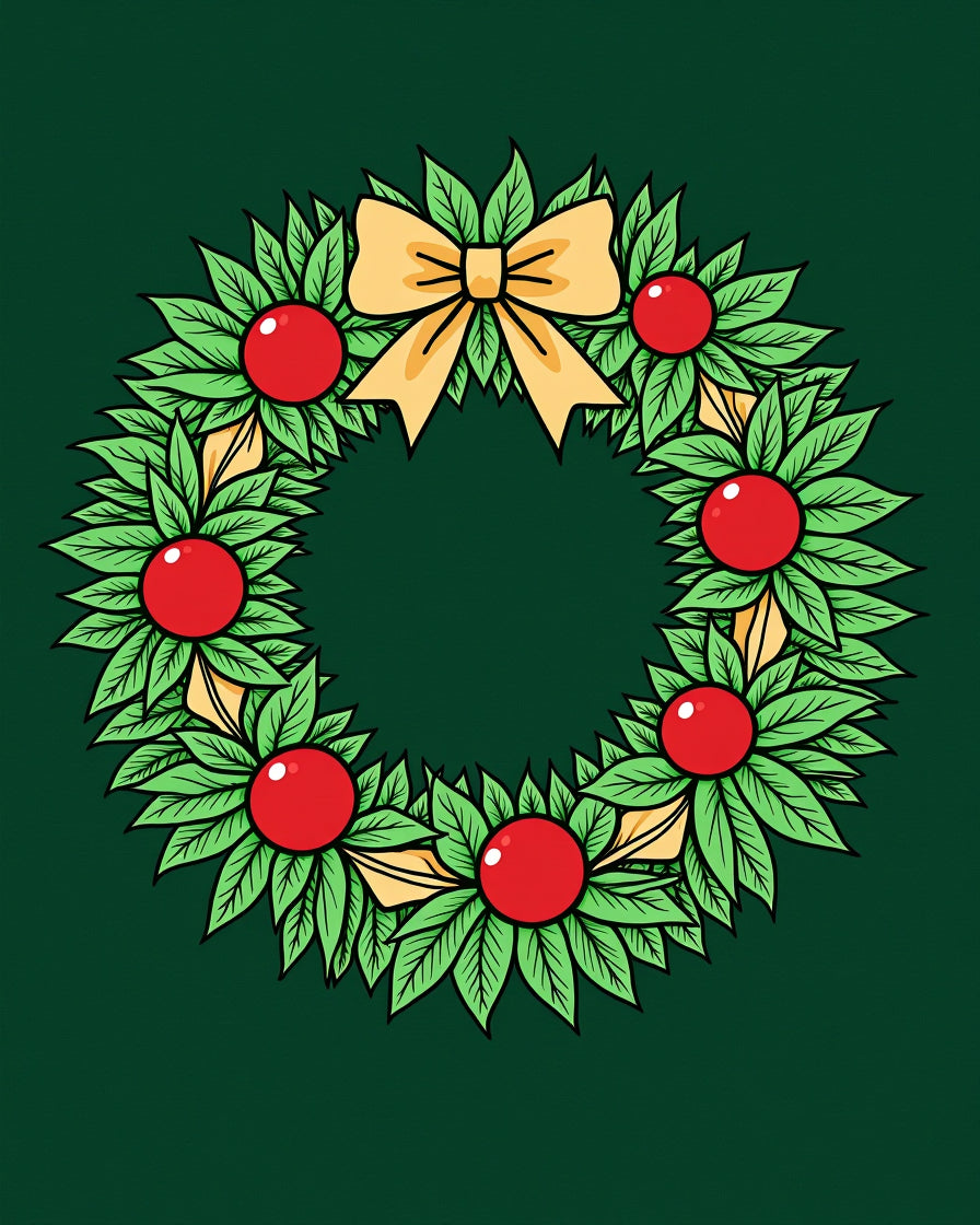 Green Leaf Red Berry Yellow Bow Wreath Rug