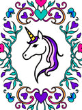Whimsical Unicorn Heart Floral Frame Rug