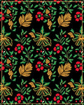 Black Floral Vine Red Flower Garden Rug