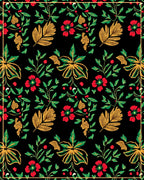Black Floral Vine Red Flower Garden Rug