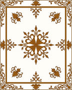 Golden Brown Floral Scrollwork Frame Rug