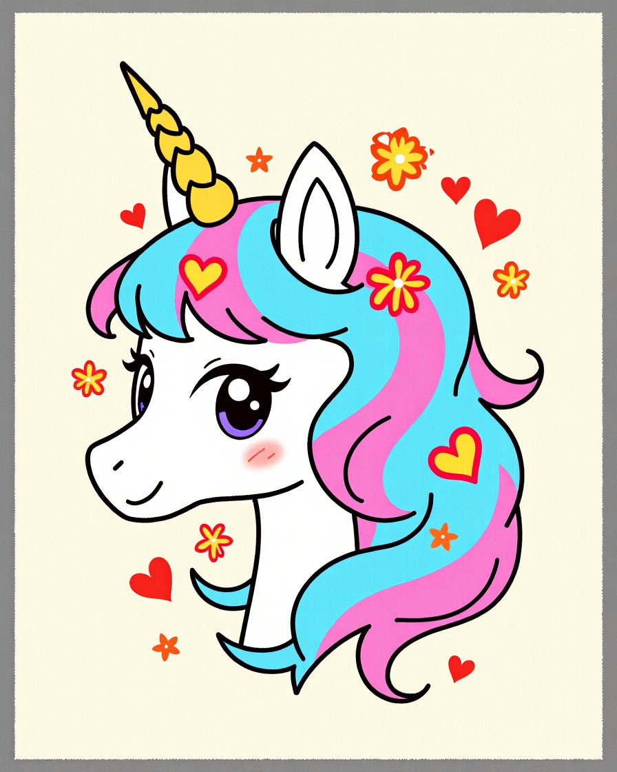 Adorable Unicorn Hearts and Flowers Rug