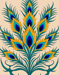 Vibrant Teal Gold Peacock Feather Rug