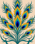 Vibrant Teal Gold Peacock Feather Rug