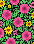 Vibrant Pink Yellow Floral Foliage Rug