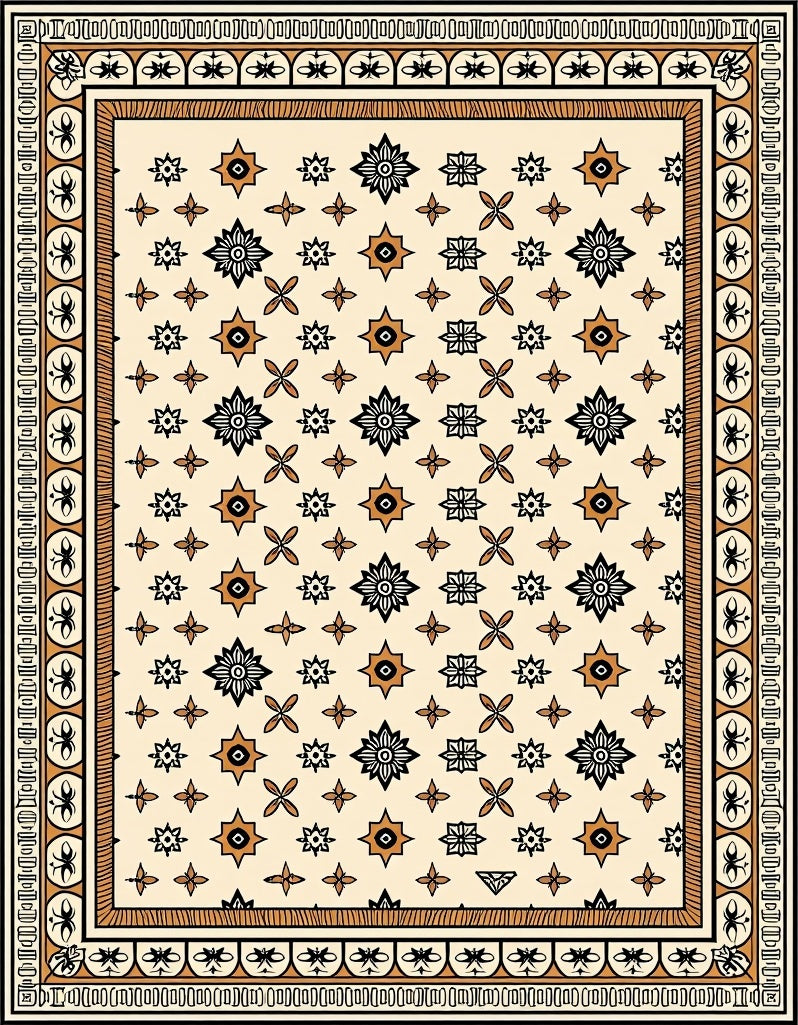 Geometric Starburst Medallion Ivory Rug