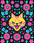 Whimsical Yellow Cat Floral Butterfly Art Rug