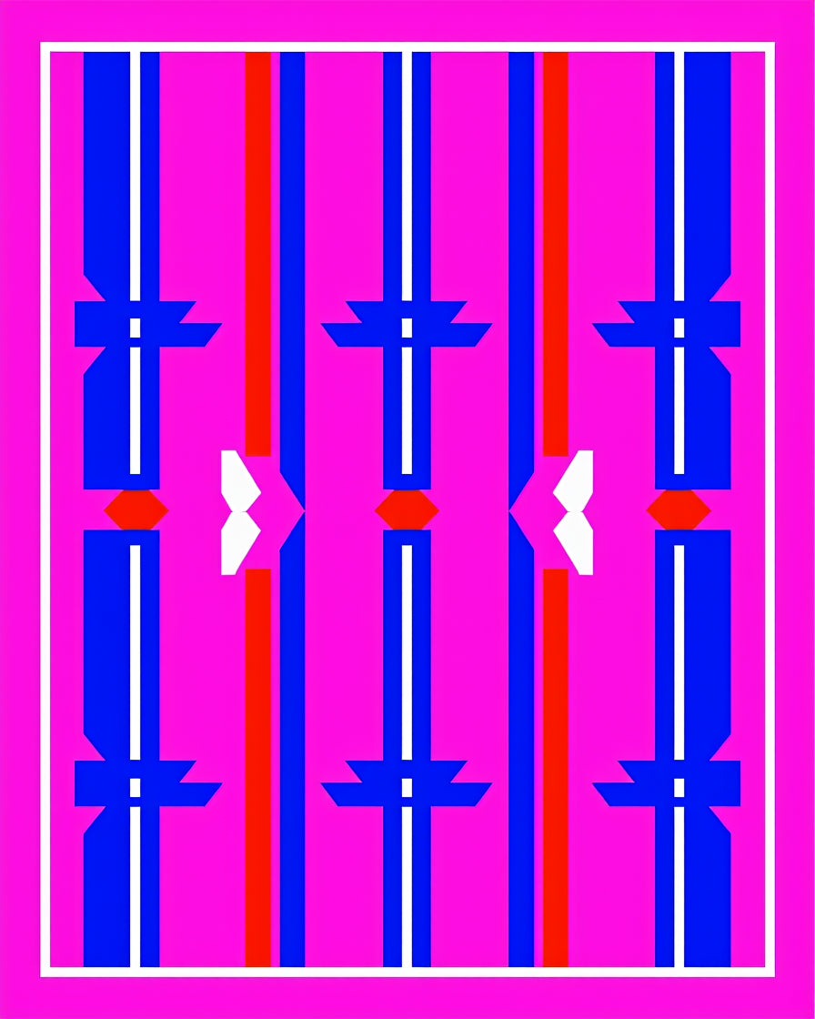 Vibrant Pink Blue Red Geometric Stripes Rug