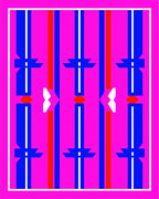 Vibrant Pink Blue Red Geometric Stripes Rug