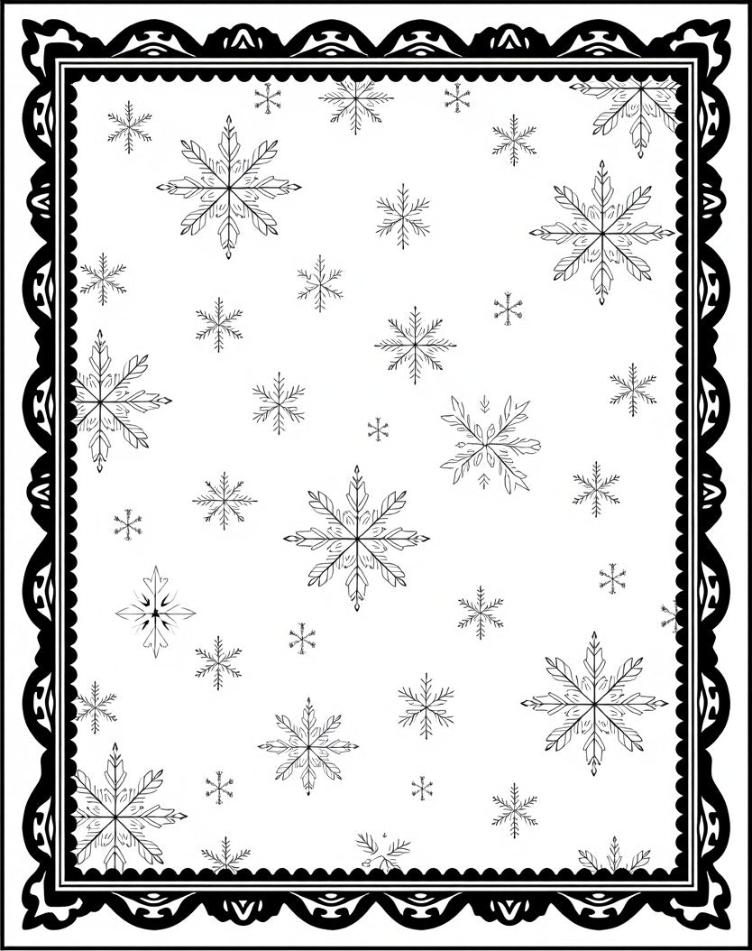 Black White Snowflake Border Rug