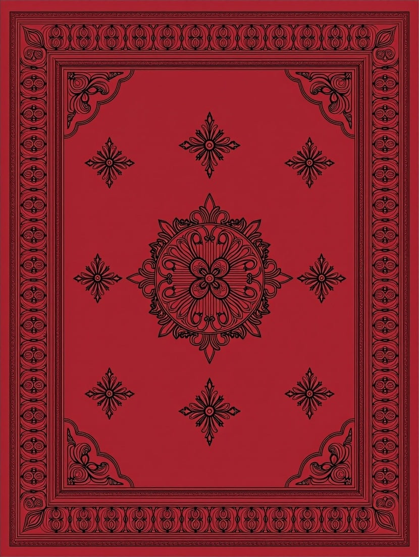 Crimson Black Ornate Central Medallion Rug