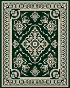 Dark Emerald Floral Medallion Border Rug
