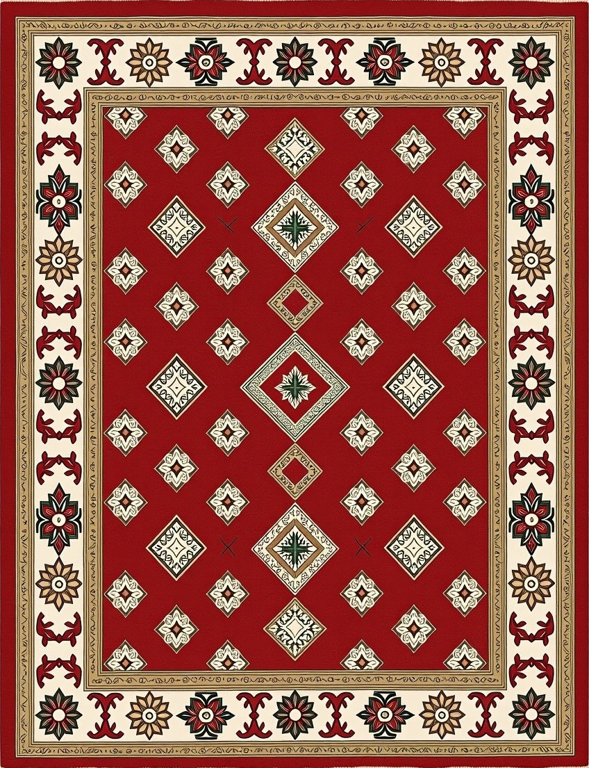 Crimson Diamond Medallion Bordered Rug