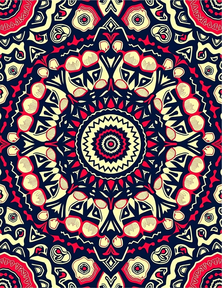 Bold Crimson Mandala Tribal Sun Rug