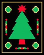 Festive Green Christmas Tree Black Border Rug