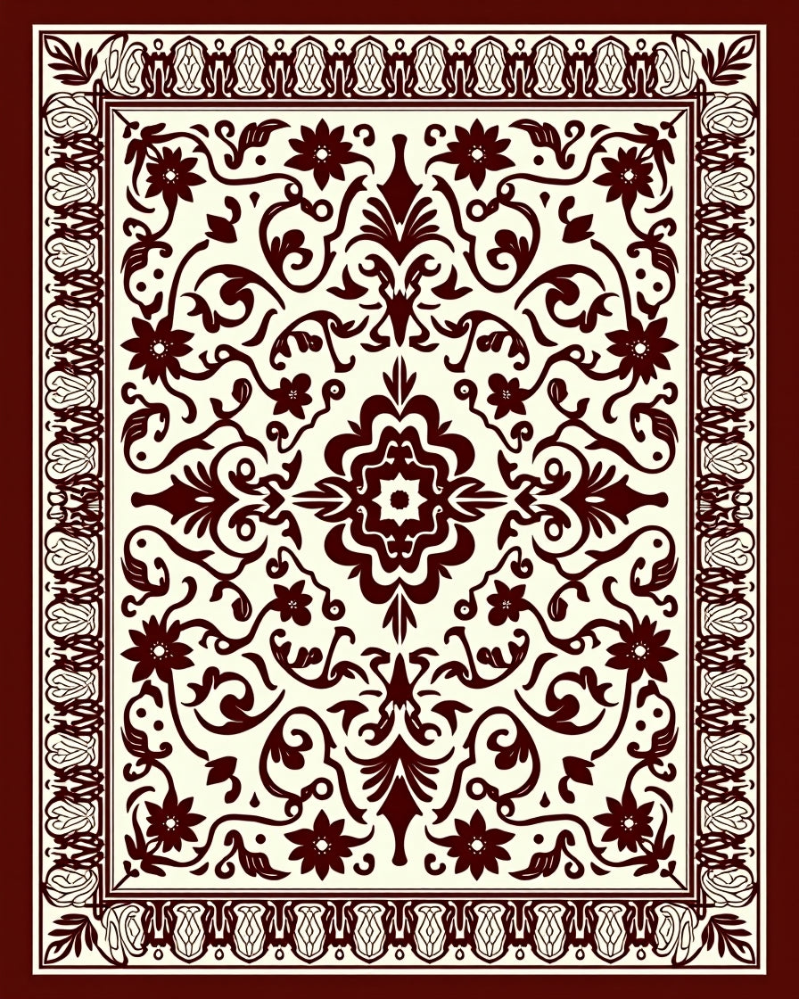 Crimson Classic Floral Vine Border Tapestry Rug