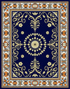 Ornate Midnight Blue Floral Medallion Rug