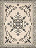 Classical Black and Cream Floral Medallion Rug