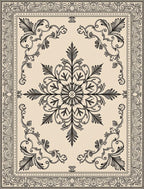 Classical Black and Cream Floral Medallion Rug