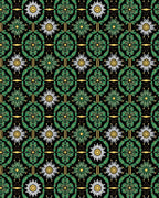 Green Daisy Floral Art Deco Rug