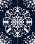Navy White Ornate Floral Mandala Rug