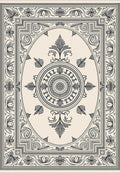 Cream and Charcoal Floral Medallion Rug