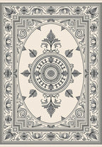 Cream and Charcoal Floral Medallion Rug