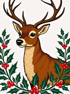 Festive Brown Deer Holly Borders Rug