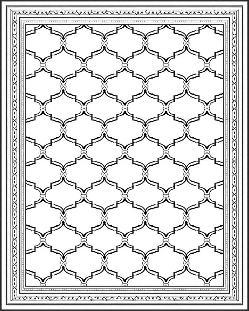 Classic Black Lattice Geometric Border Rug