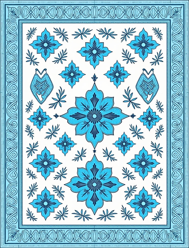 Azure Floral Medallion Border Rug