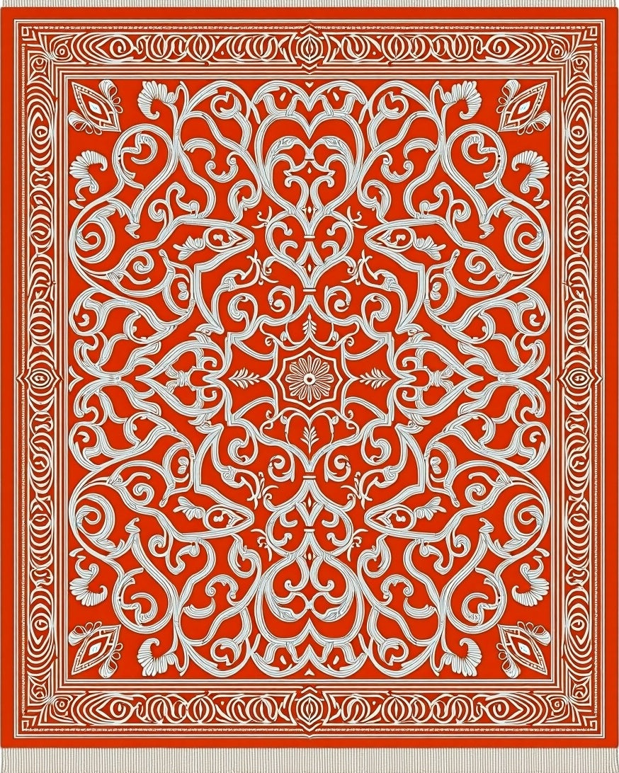 Classic Red White Intricate Floral Rug