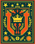 Orange Royal Emblem Medallion Dark Teal Rug