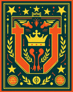 Orange Royal Emblem Medallion Dark Teal Rug