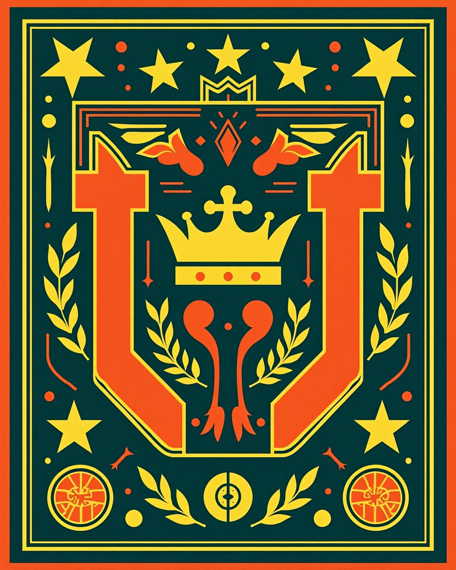 Orange Royal Emblem Medallion Dark Teal Rug