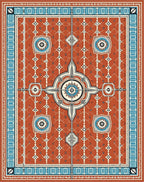 Terracotta And Azure Geometric Starburst Rug