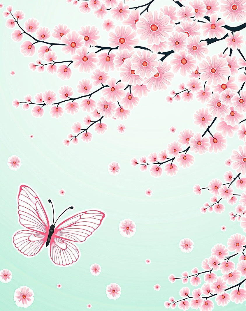 Pink Cherry Blossom Butterfly Garden Rug