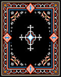 Bold Black Red White Geometric Medallion Rug